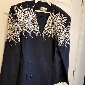 Navy/white Embroidered Skirt Suit